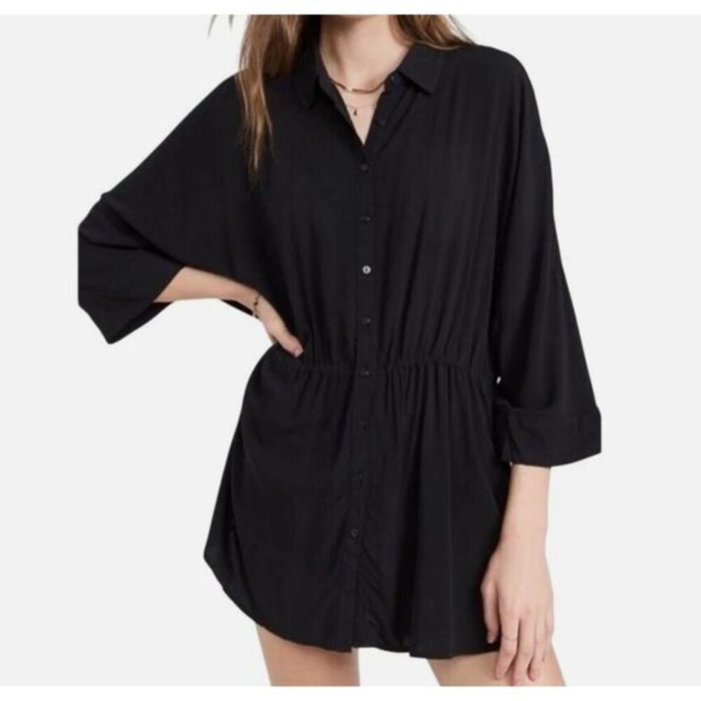 l*space black button down drawstring waist tunic dress XS/S